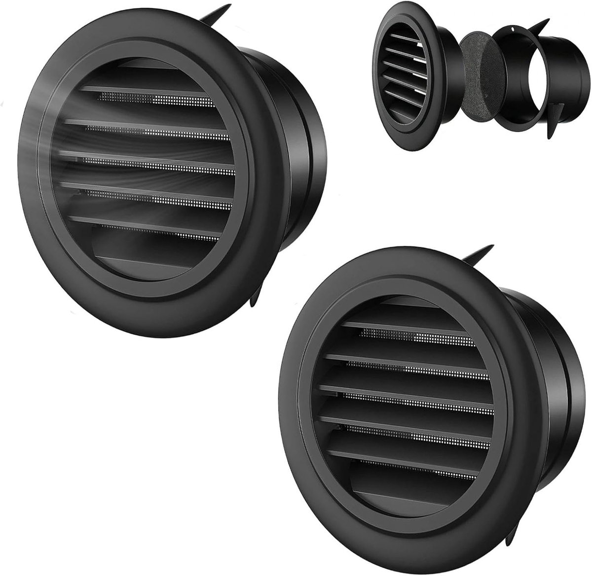 Luchtventildeksel 75 mm - Rond - ABS Zwart - Bescherming tegen insecten - SnelShoppen