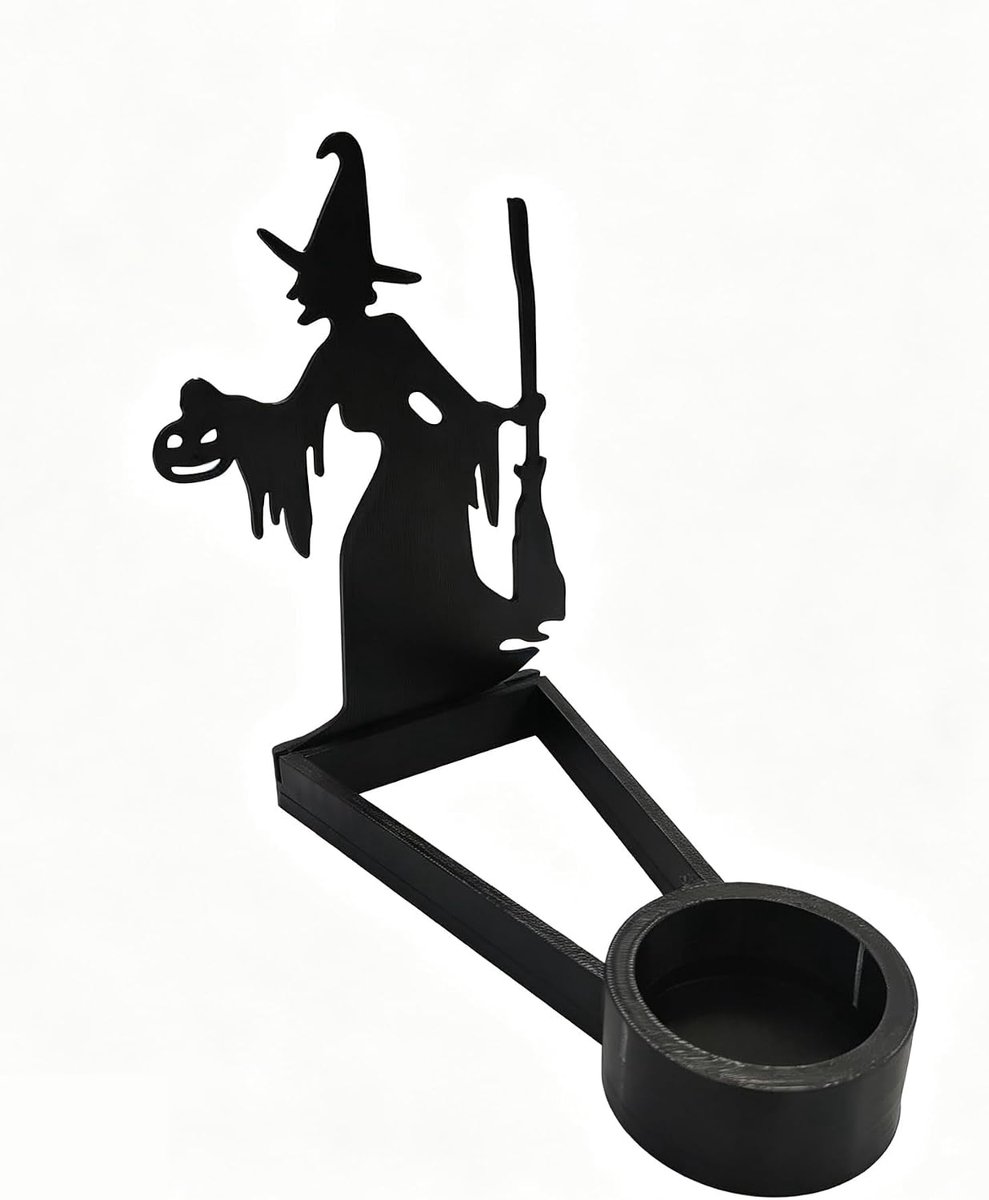 Halloween-kaarsenhouder 17 × 13 cm - Acryl met heksensilhouet - Licht- en projectie-effect - SnelShoppen
