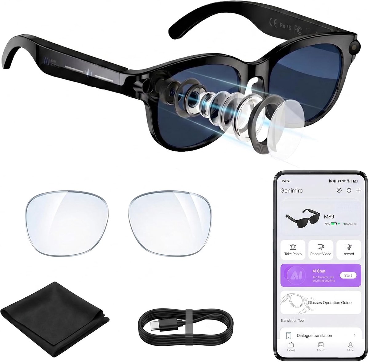 AI-smartbril met 8MP camera - 1200P HD video - real-time vertaling - ideale assistent voor onderweg - SnelShoppen