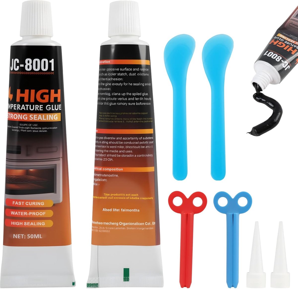 Lijm op hoge temperatuur 2 x 50 ml - siliconen - tot 1100℃ - veilig voor kachels - SnelShoppen