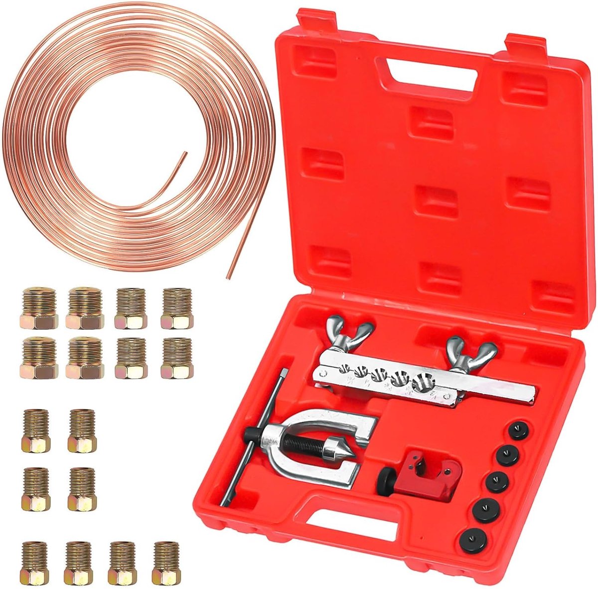 Remleidingen set 30-delig - koper gecoat - met flare tool set - ideaal voor professionele montage - SnelShoppen