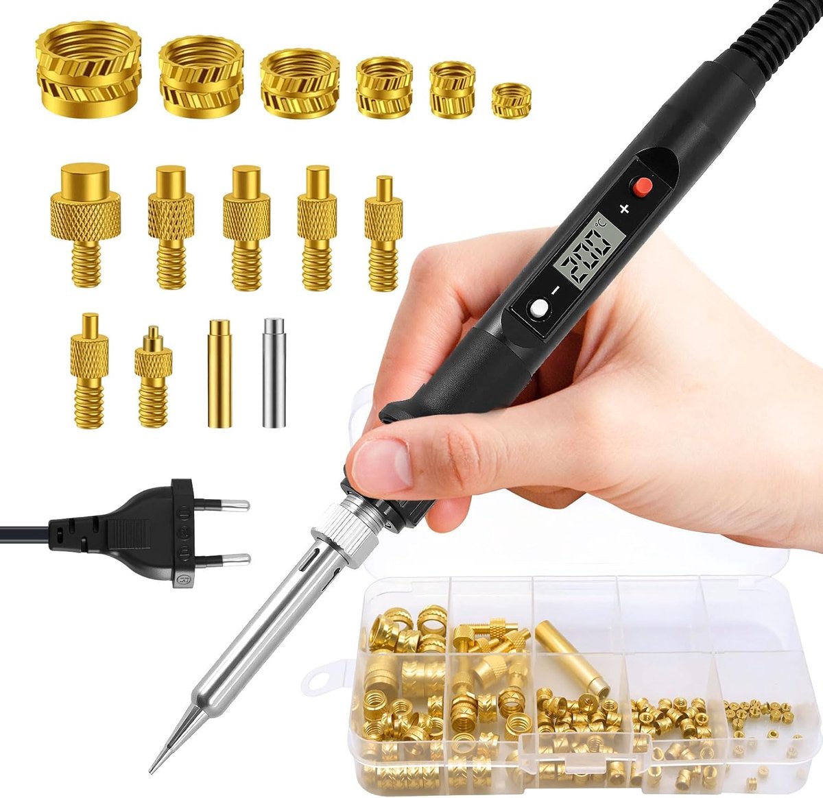 SnelShoppen - Soldering Iron Set met LED Display, Instelbare Temperatuur, 80W Solderingspits voor M2 tot M8 Draad Inserts, Universele 936 Soldeerbout