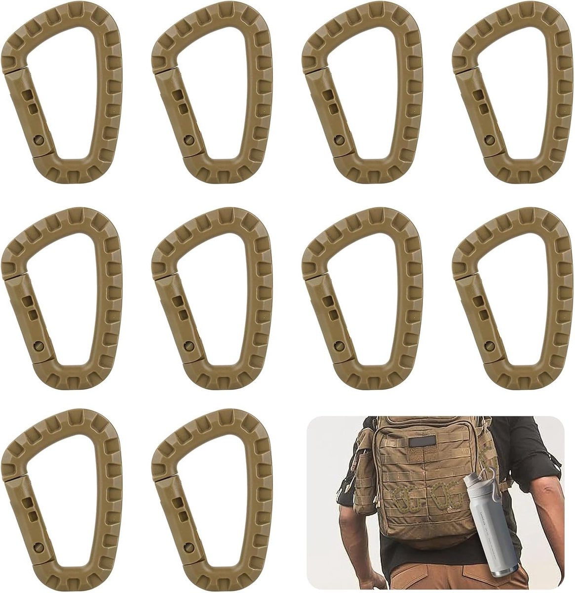 Carabiner haken set van 10 - D-vormig - kunststof - ideaal voor outdoor gebruik - SnelShoppen