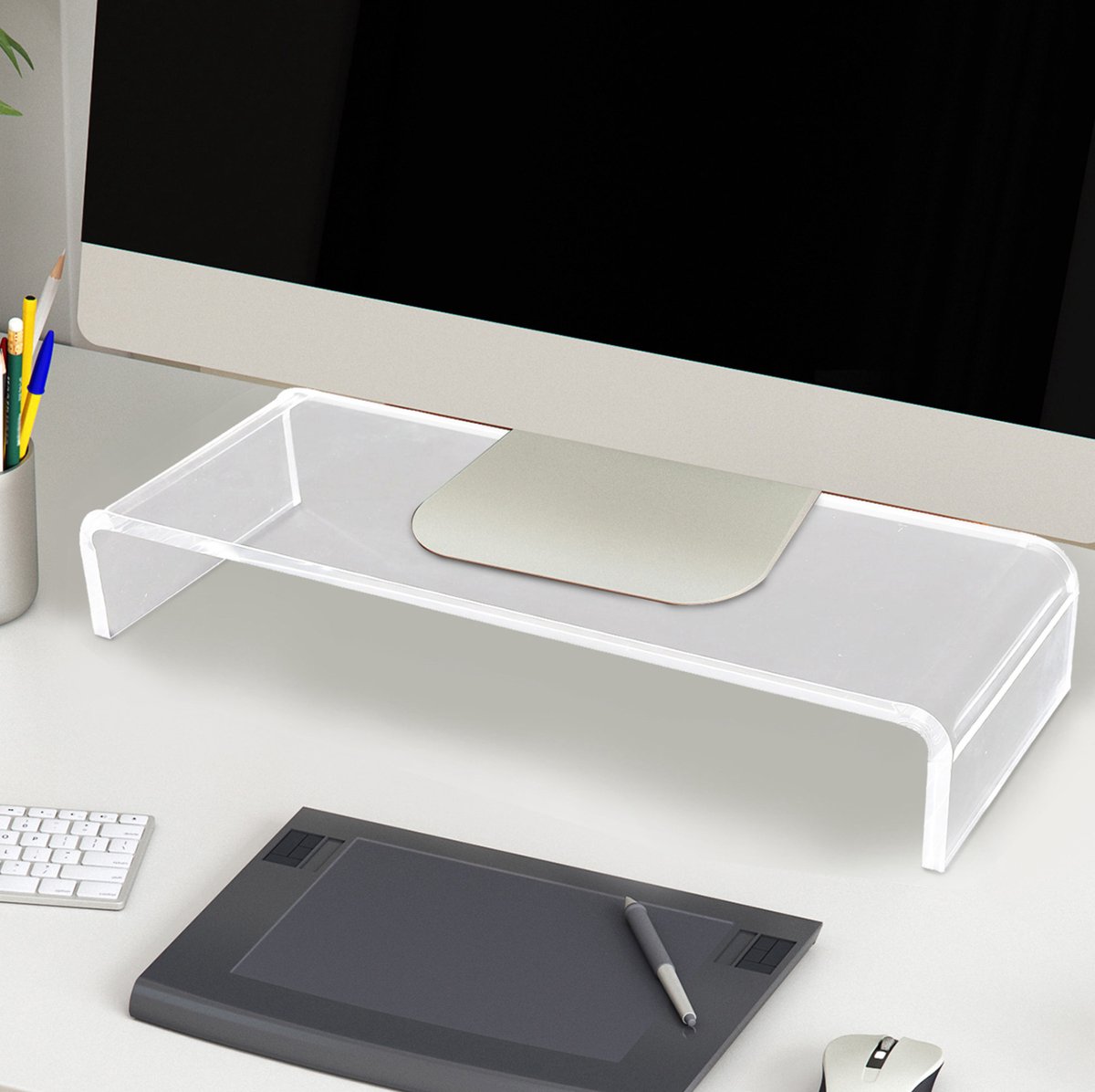 Monitorstandaard Van Transparant Acrylglas Met Keyboardopslag - Ergonomische Verhoger Voor Bureau En Thuiswerkplek - 53x19x9 Cm