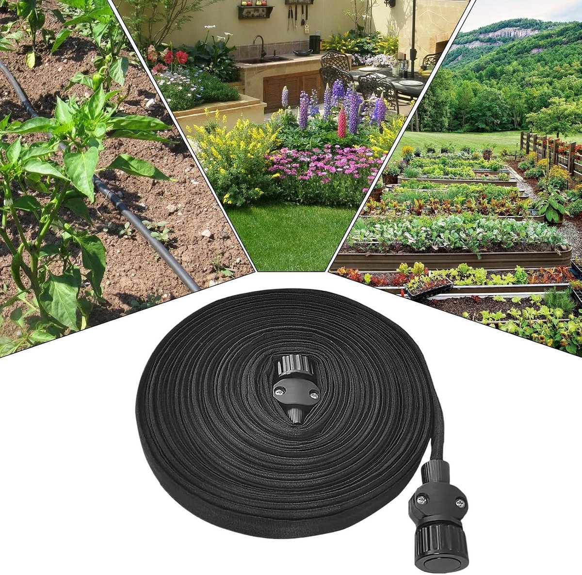 Tuinslang Druppelslang - Uittrekbare Slang - Efficiënt Besproeien - Dubbellaags PVC - 15 meter - Groen – foto 4