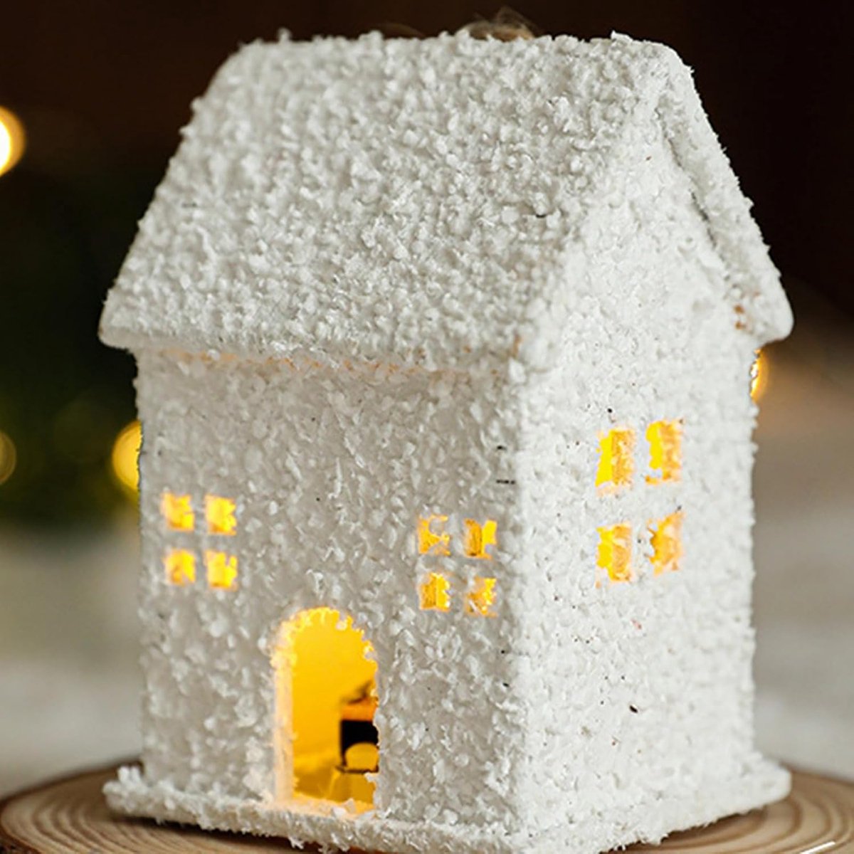 Verlichte Kersthuisjes - Kerstdorp Sneeuw Huizen - Tafeldecoratie - Met LED Verlichting - 5.8x4.8x7cm - Wit – foto 3