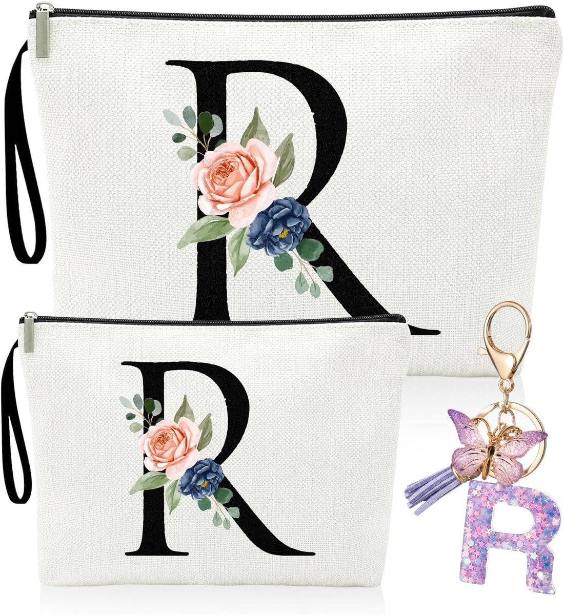 Make-uptas met Letter R - 2-in-1 Set - Grote & Kleine Tas - Gepersonaliseerd met Vlinderontwerp - SnelShoppen