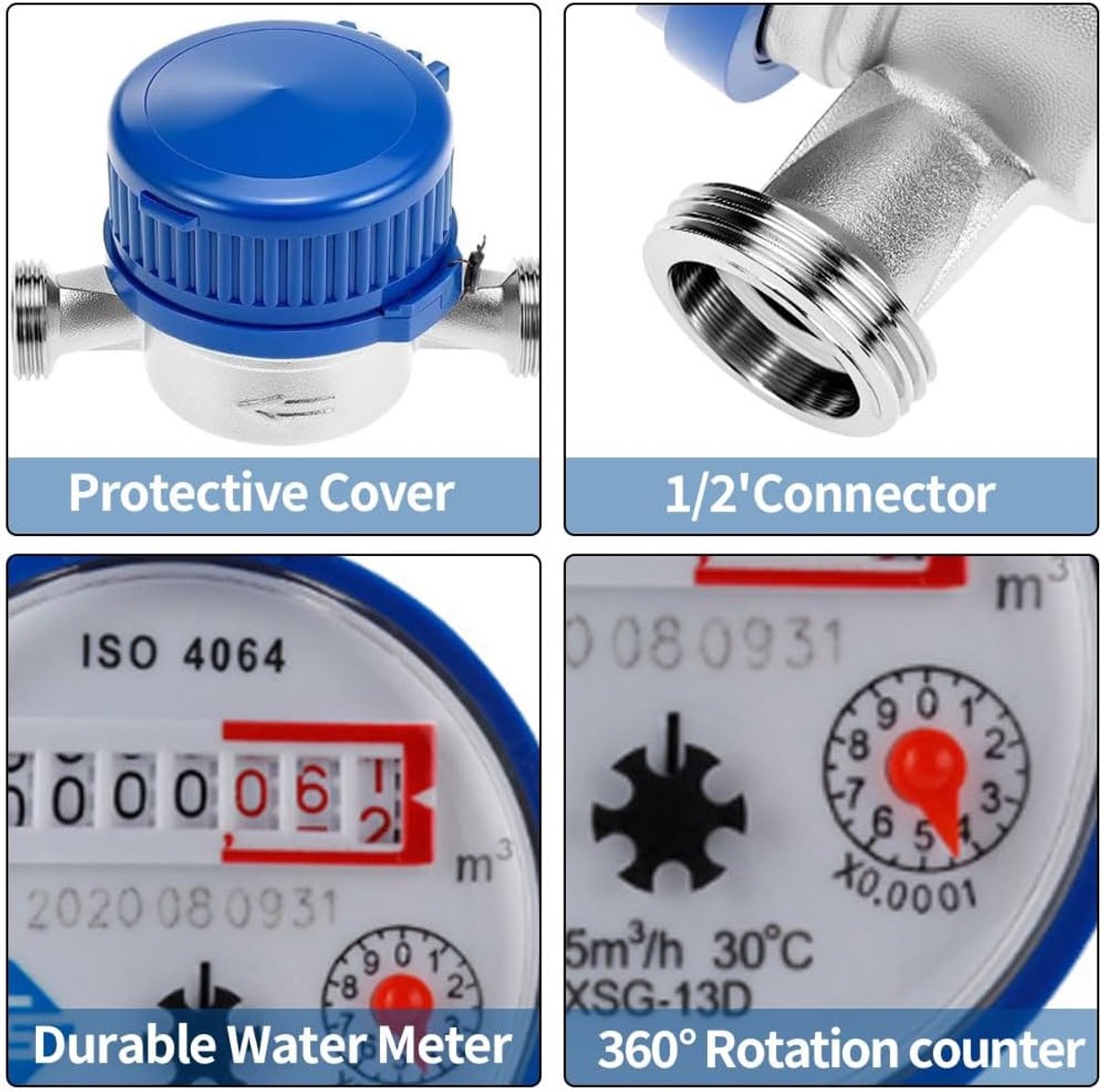 Watermeter tuin 1/2 inch - gekalibreerde waterklok - messing connector - ideale waterteller voor tuingebruik - SnelShoppen