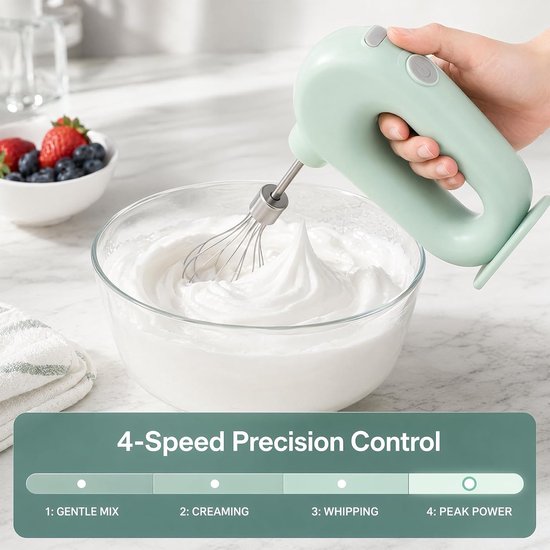 Elektrische handmixer 1500 mAh - oplaadbaar groen - 4 snelheden - ideaal voor het kloppen van eieren - SnelShoppen — afbeelding 2