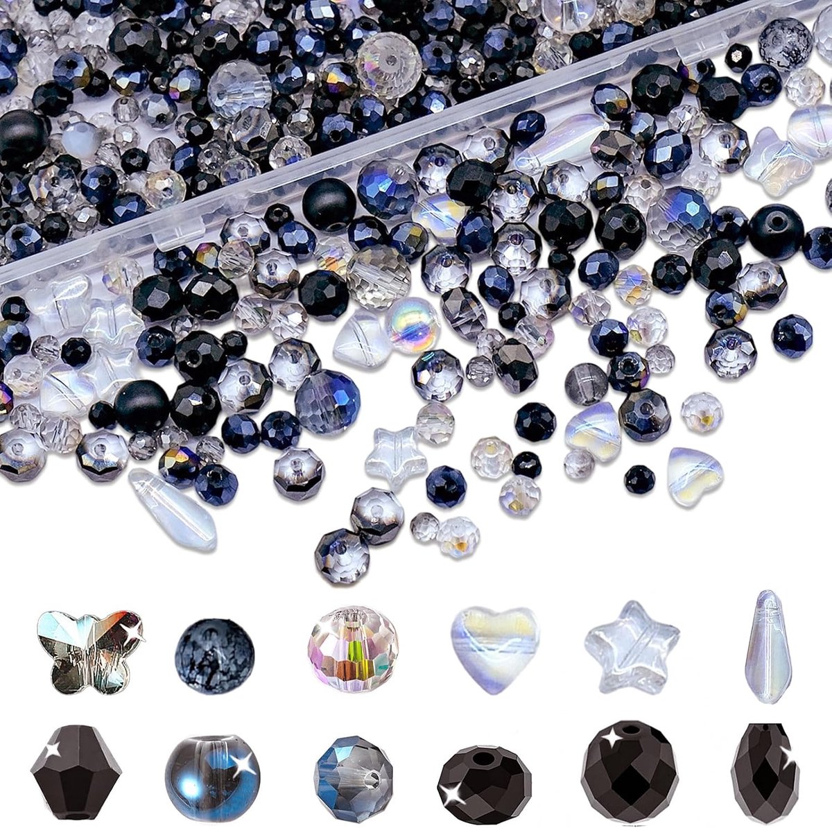 Glasparels om te rijgen, 600 stuks, AB-wit, facetgeslepen kristallen kralen (4/6/8/10 mm), glitterkralen voor doe-het-zelf sieraden maken, knutselkralen voor armbanden, halskettingen, oorbellen