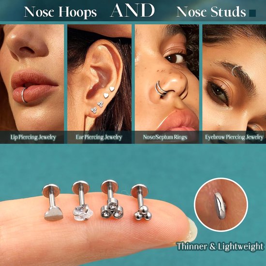 16G neuspiercing chirurgisch staal piercing oor zilver goud piercing tragus conch septum helix lip kraakbeen piercing oorringen hypoallergeen dames piercing sieraden — afbeelding 5