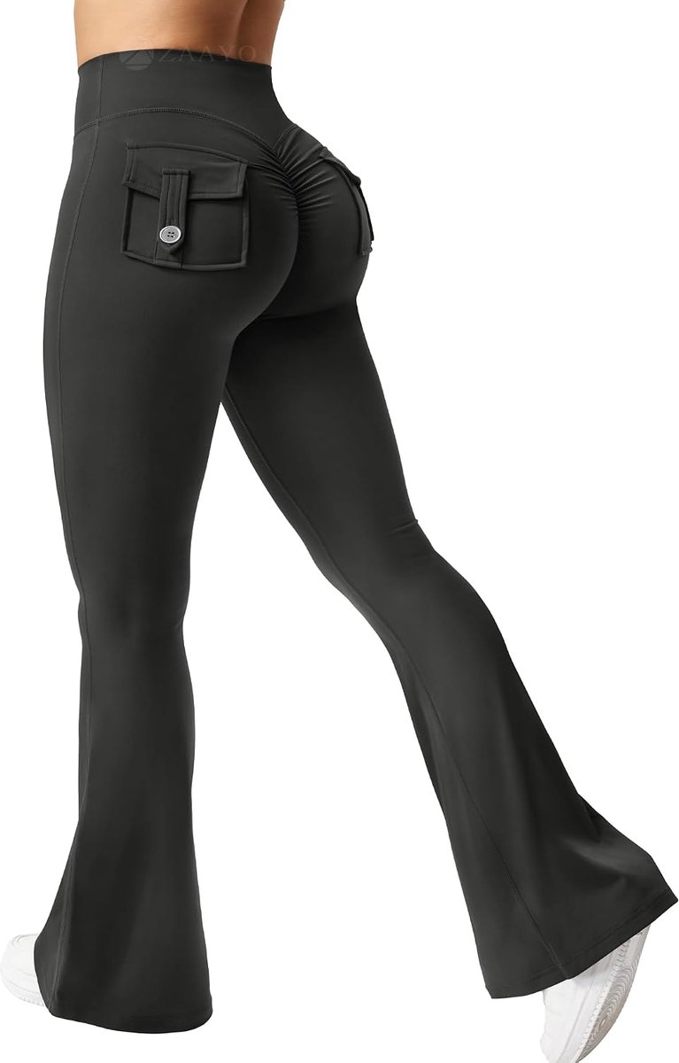 Leggings, V-hals, gekruiste taille, bell bottom, yogabroek, tummy control, bootcut, workout leggings