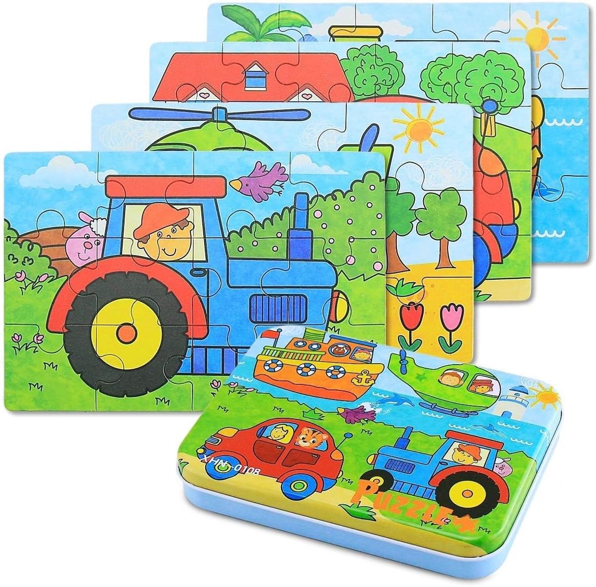 Puzzelspeelgoed voor kinderen, 4 verschillende moeilijkheidsgraden, 9 stukjes, 12 stukjes, 15 stukjes, 20 stukjes, perfect educatief speelgoed voor jongens, meisjes 2 jaar + (voertuig B)