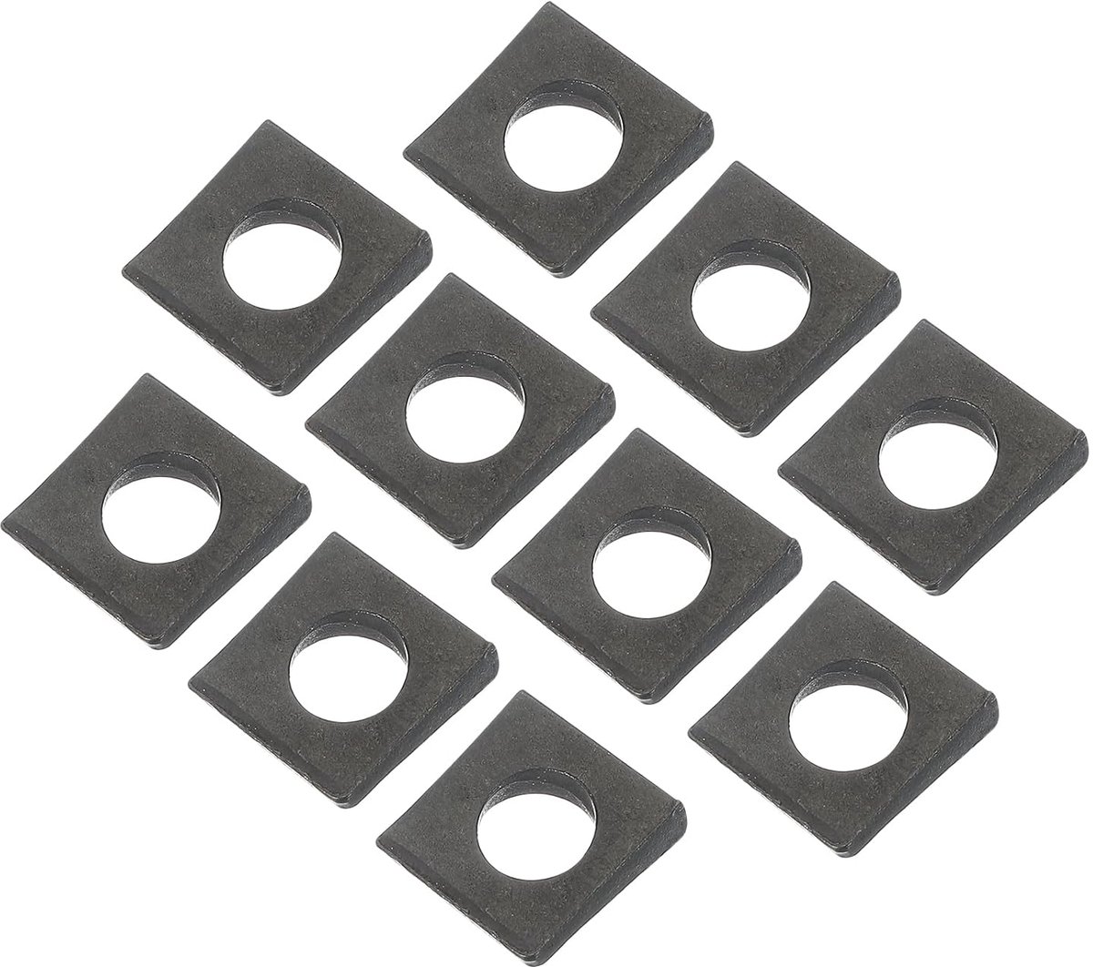 Sluitringen, vierkant, afgeschuind, M8, 10 stuks, dikte van 2 tot 5 mm, koolstofstalen sluitringen voor het nivelleren van onderlegwiggen, bevestigingsmateriaal, zwart