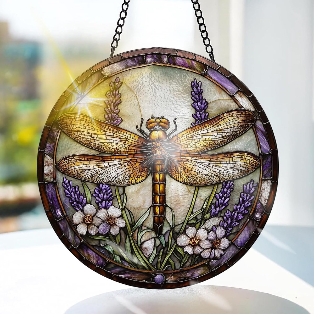 Libel Gekleurd Glas Hangend - Dier Hangende Raamdecoratie - voor Tuin, Raam en Deur, Verjaardag voor Vrouwen, Handgemaakte Suncatcher Decoratie 20x20 cm