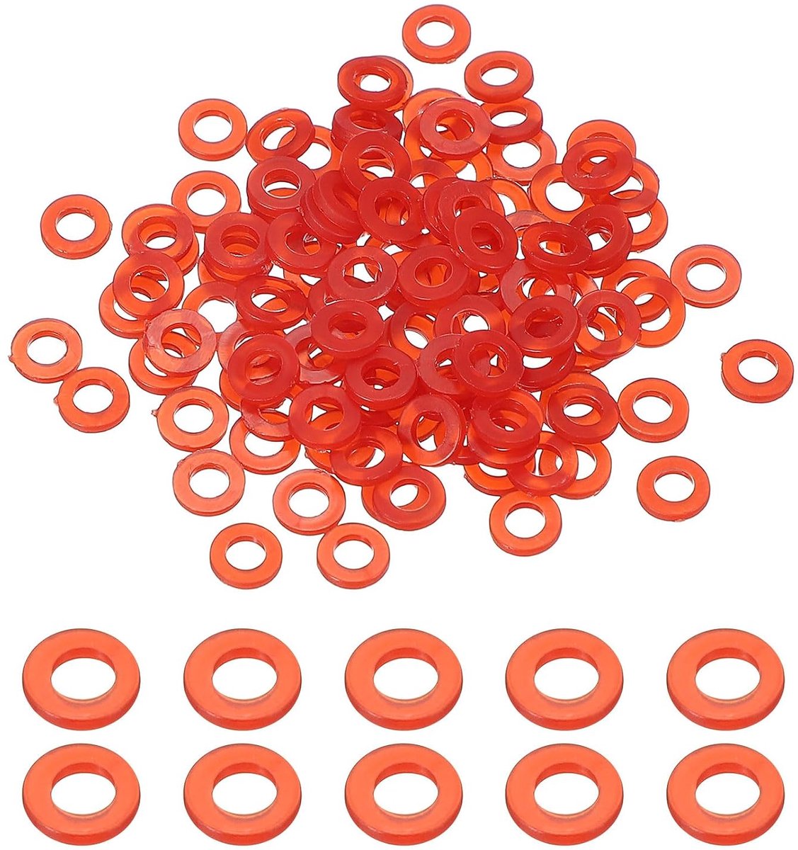 120 stuks nylon kunststof sluitringen, 3 mm ID, 6 mm OD, 1 mm dik, afdichtingsringen, O-ring, afstandsringen, sluitringen, afdichtingen, kraan, afdichting voor elektrische verbinding, rood
