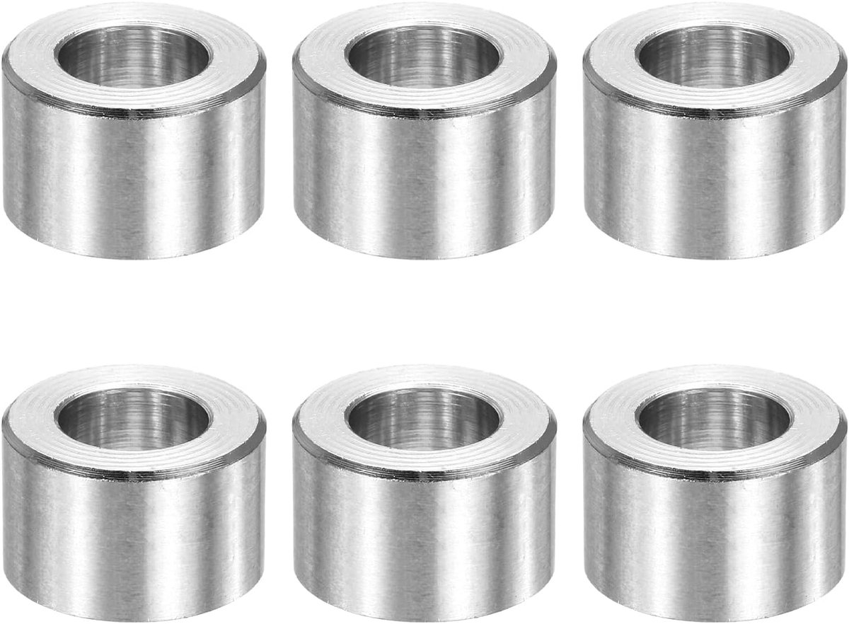 6 stuks metalen sluitringen, 10 mm ID x 18 mm OD x 12 mm lengte metalen sluitringen zonder schroefdraad, gladde afwerking, afstandhouders van roestvrij staal, geschikt voor M10 schroeven