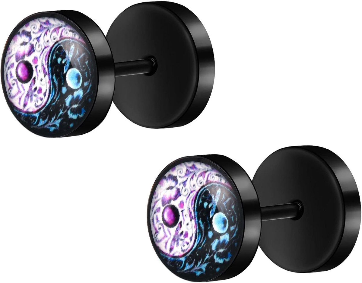 Stud Oorbellen Roestvrij Staal Hypoallergene Piercings Barbell Plugs Schroef Studs Tai Chi/Trident/Geit Baphomet/Star Galaxy, Emaille, Geen edelsteen