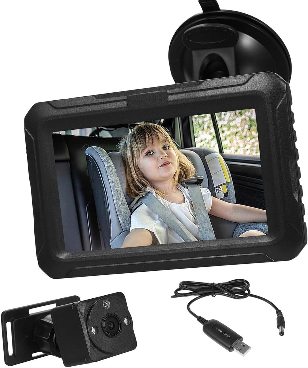 Baby Autospiegel - Monitor Camera - Baby in Zicht - Verbeterd Nachtzicht - 43 Inch HD - Zwart