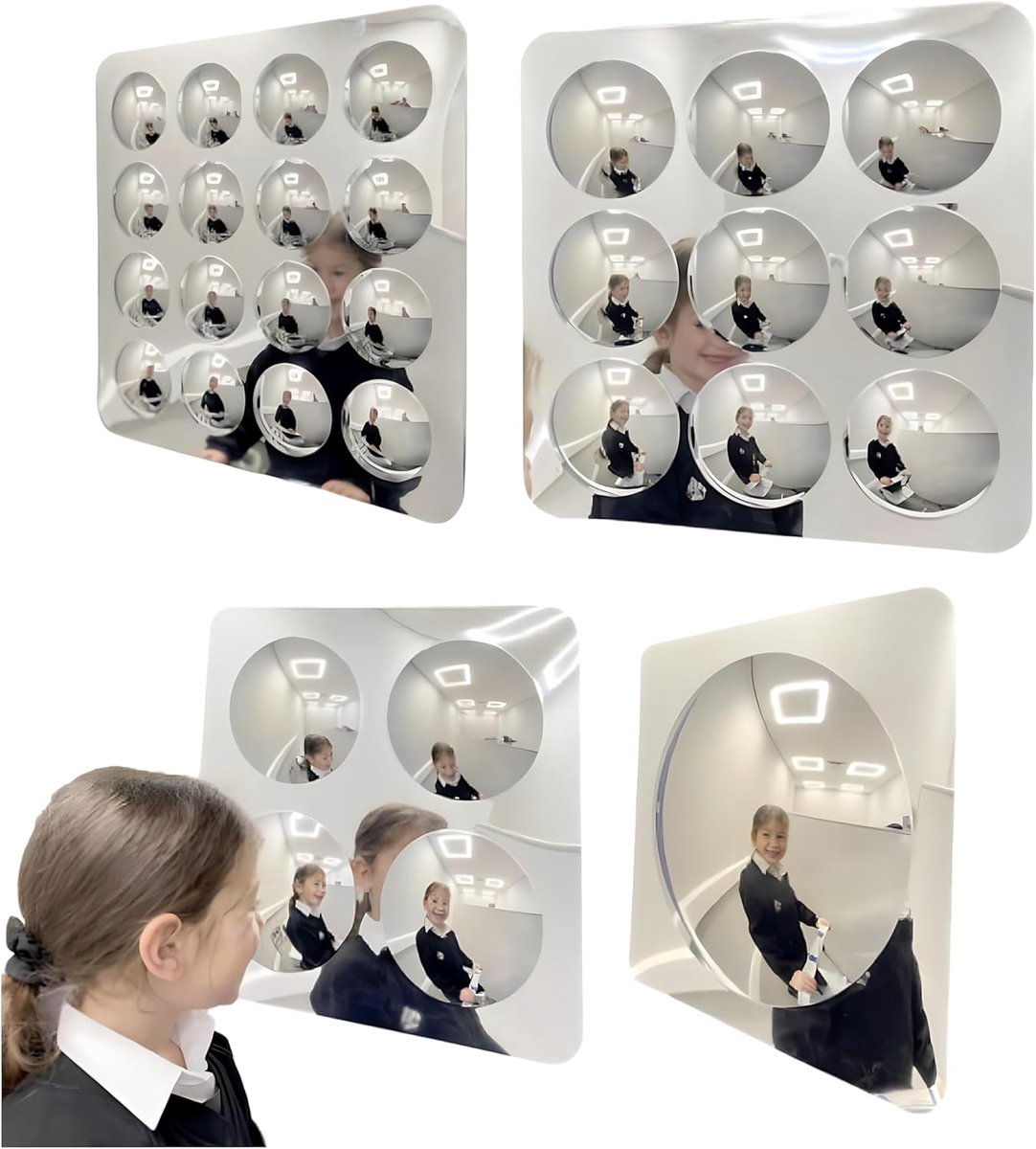 Set van 4 sensorische bolle bubbelspiegels voor wand-51 x 51 cm sensorische kamerapparatuur koepelvormig acryl spiegelpaneel - indoor koepelvormig spiegelpaneel visueel spelen en verkennen