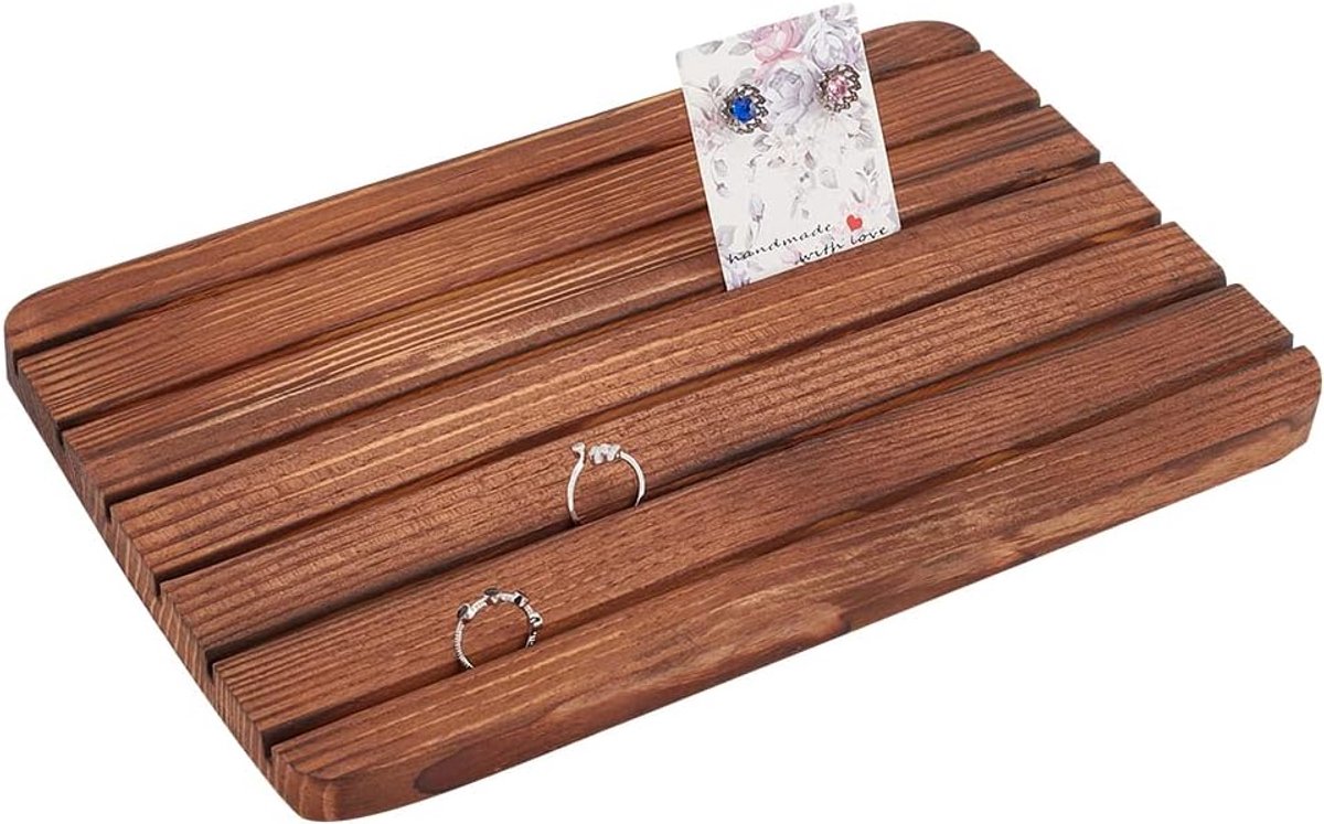 Houten Oorbel Display Stands, 6 Slots Bruin Sieraden Oorbel Ring Display Houder Hout Oorbel Kaarthouder Visitekaarthouder Display voor Thuiskantoor Detailhandel, 27.5x17cm