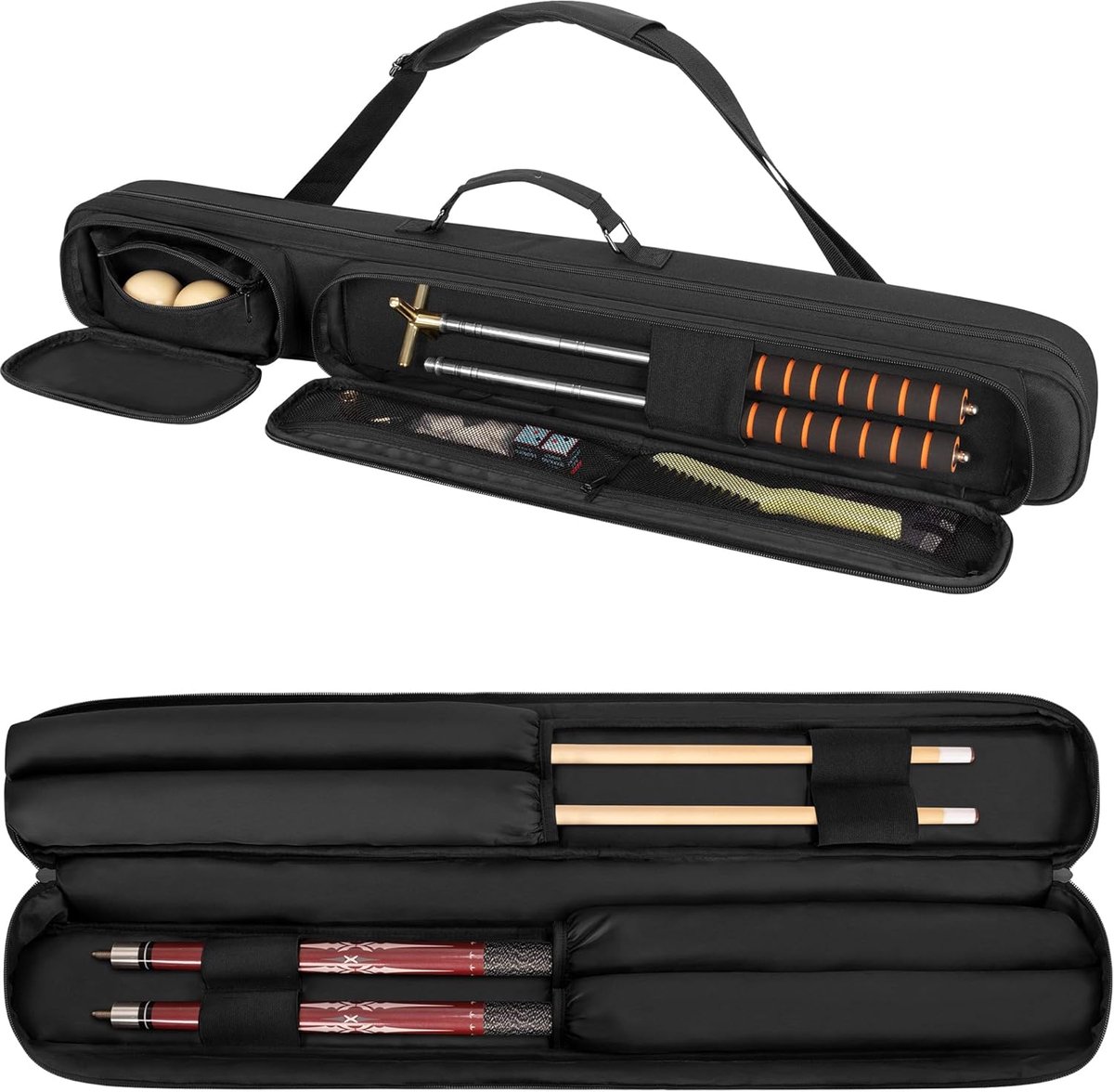 Pool Cue Case houdt billen en schachten, biljart Pool Cue Stick draagtas tas met handvat en schouderriem, Biljart Snooker Cue case tas met accessoire zakken