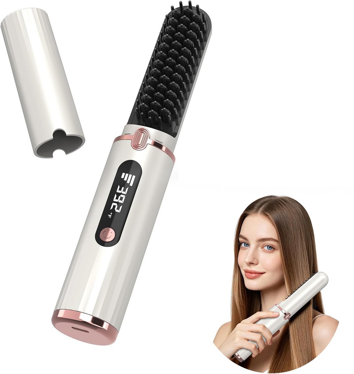 Draadloze Stylingborstel - 4 Temperatuurinstellingen - Elektrische Haarborstel - Stijltang - Warmteborstel - Compact - Tpye-c Oplaadbaar - voor alle haartypes - Wit