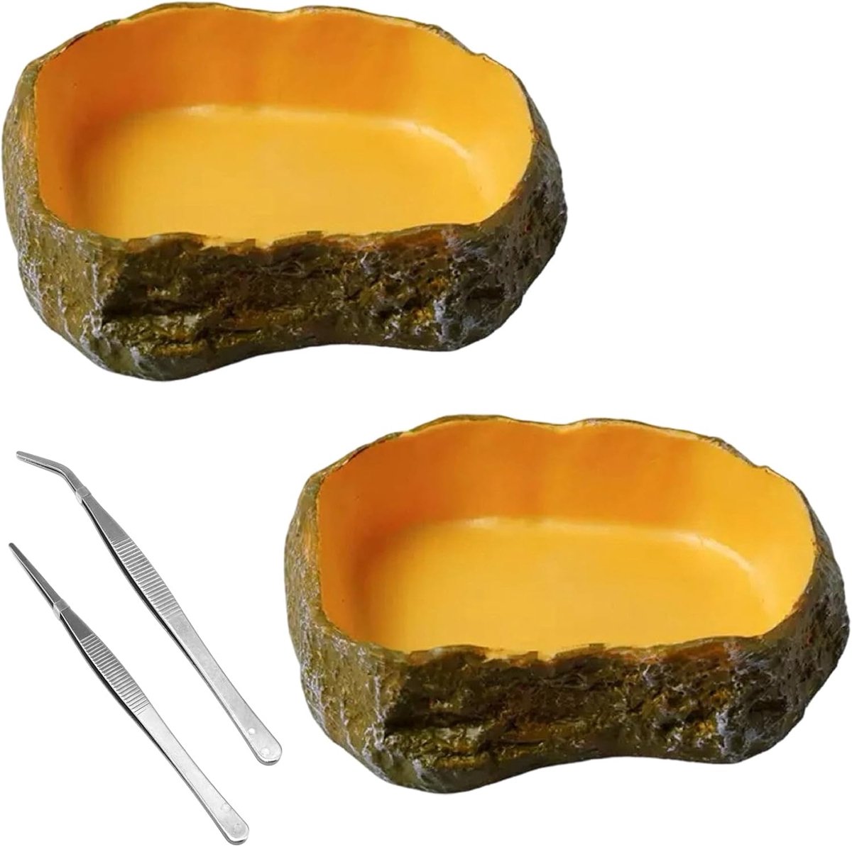 2 stuks waterschaal terrarium met 2 pincetten, reptielbakken, terrariumbakaccessoires, waterschaal, drinkschaal voor gekko, schildpad, slang, hagedis, kameleon, 10 x 7,5 x 2,5 cm