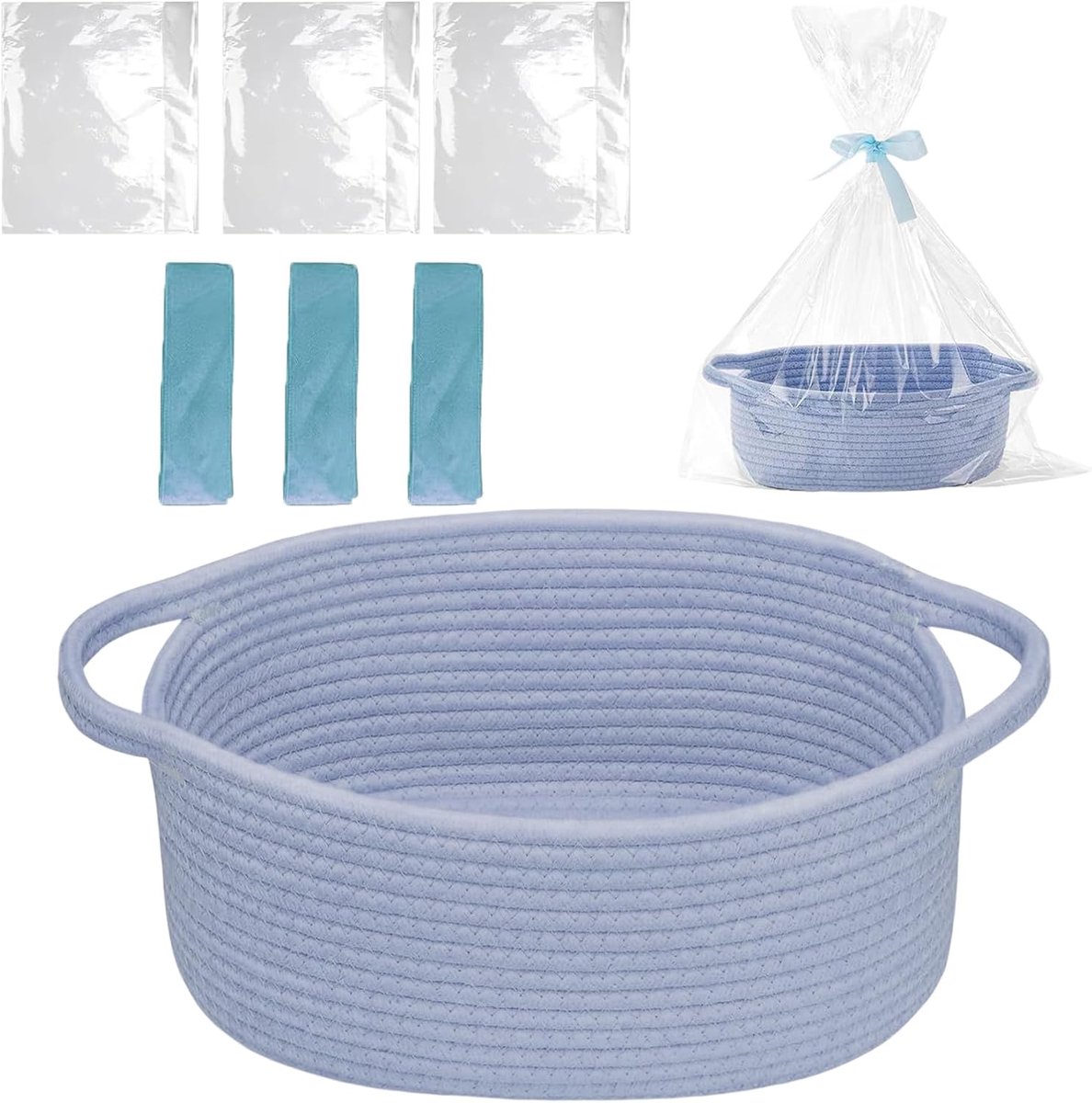 geschenkmand, leeg, ovale gevlochten opbergmand met geschenkzakje en linten, opbergmanden voor snacks, speelgoed, geschenken, verjaardag, Thanksgiving, Kerstmis (blauw)