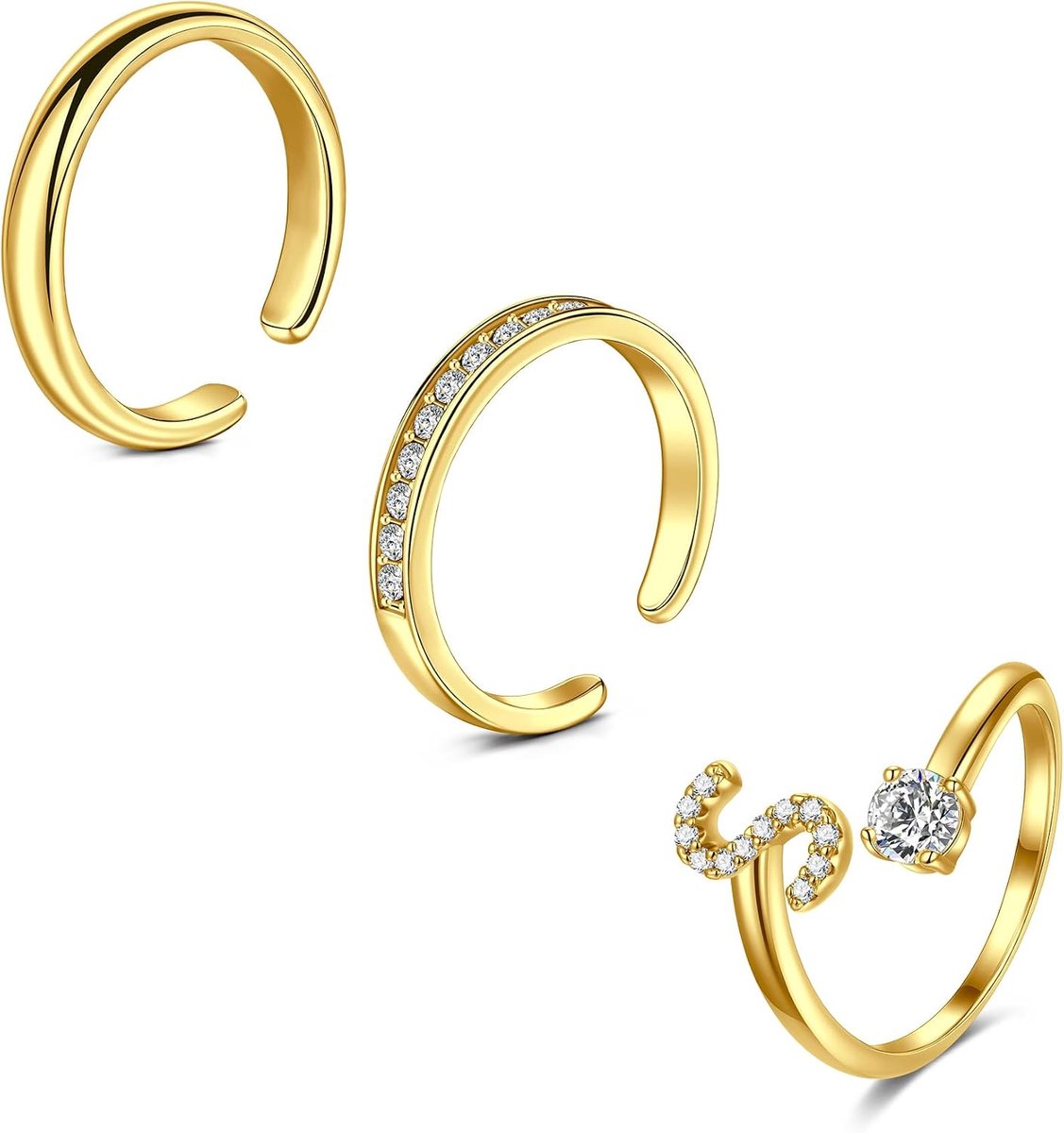 Teenringen voor vrouwen en meisjes, verstelbare open teenringen, zilvergoud, staart, ring, vingerringen, knokkelring
