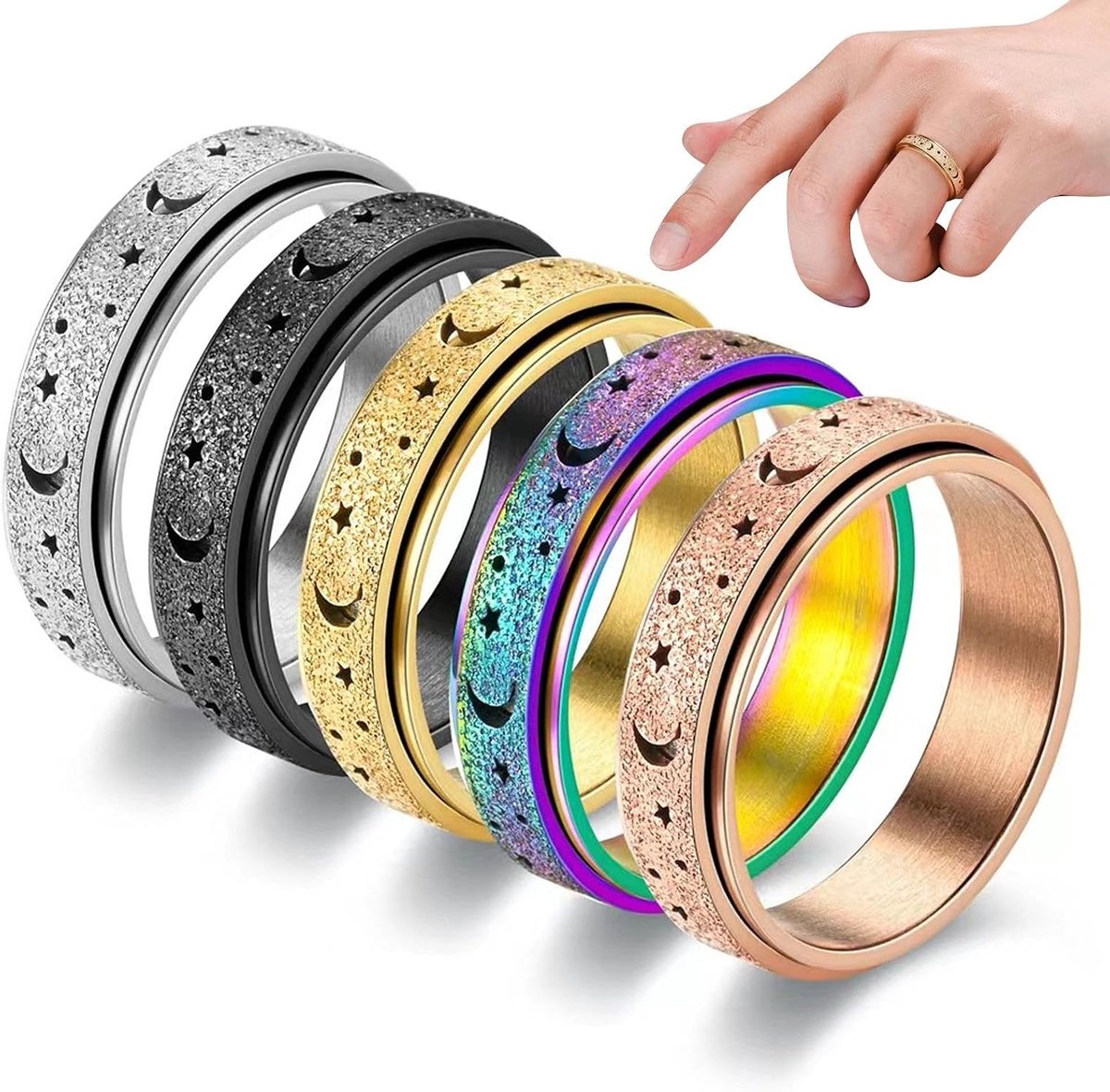 Ringen, anti-stress band, ringen voor dames en heren, vintage fidget-ring voor angst, diameter 19,9 mm, retro