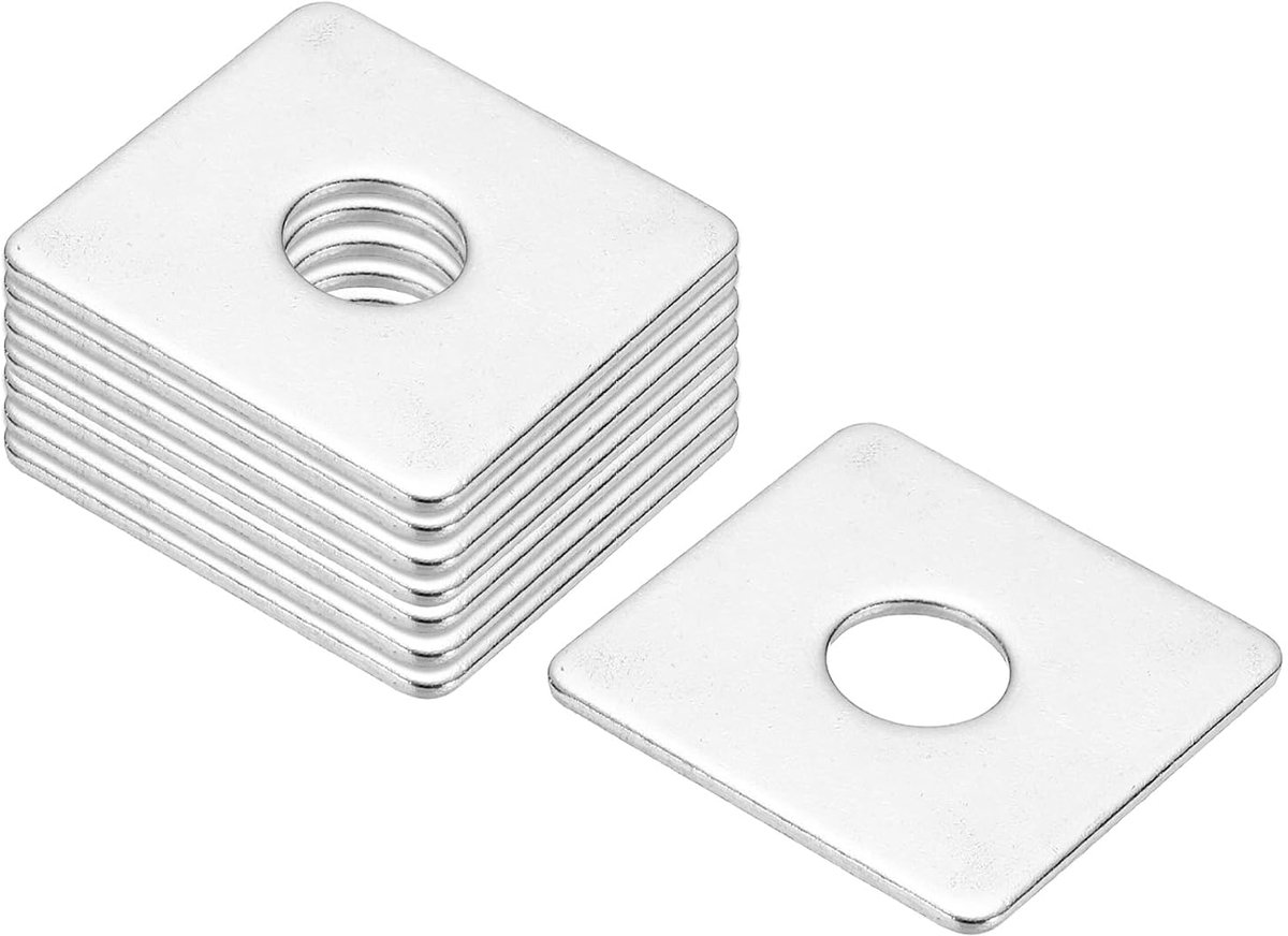 Vierkante sluitringen, M12 x 40 x 2 mm, 8 stuks, vierkante sluitringen, dragerplaat 304 roestvrij staal, platte afstandhouders, beslag, moer