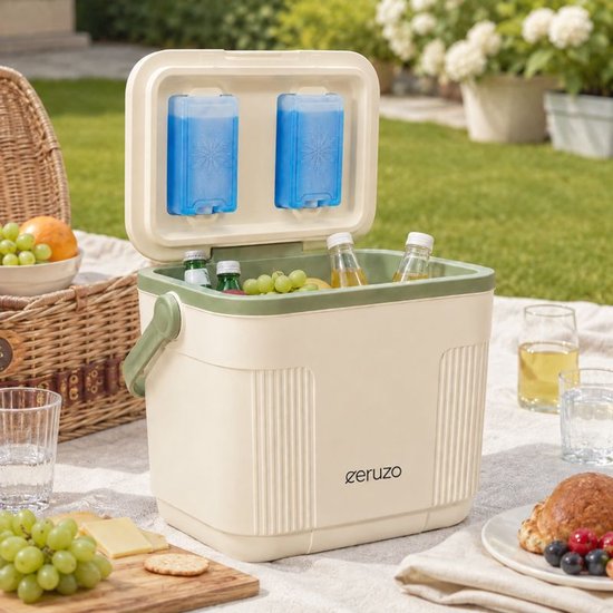 Ceruzo Koelbox 25 Liter - 2 Koelelementen in Deksel - Creme Wit OlijfGroen -Ruim van Ceruzo — afbeelding 4