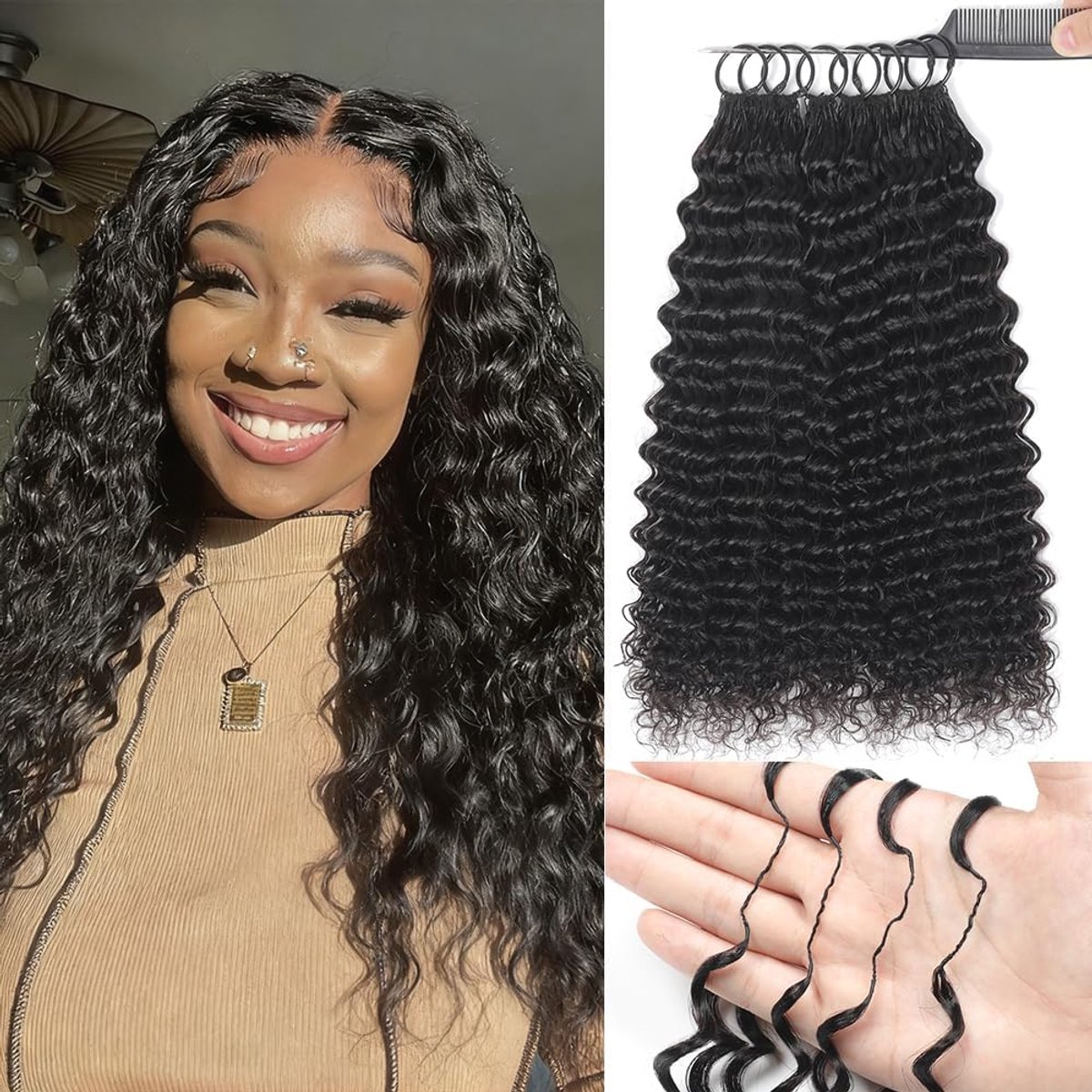 Feather Crochet Human Hair Bundles for Black Women 20 Zoll Deep Wave Natural Black Human Hair Crochet 200g 160Pcs Wet and Wavy Invisible Knotless Curly Schwarz Echthaar Haarverlängerungen