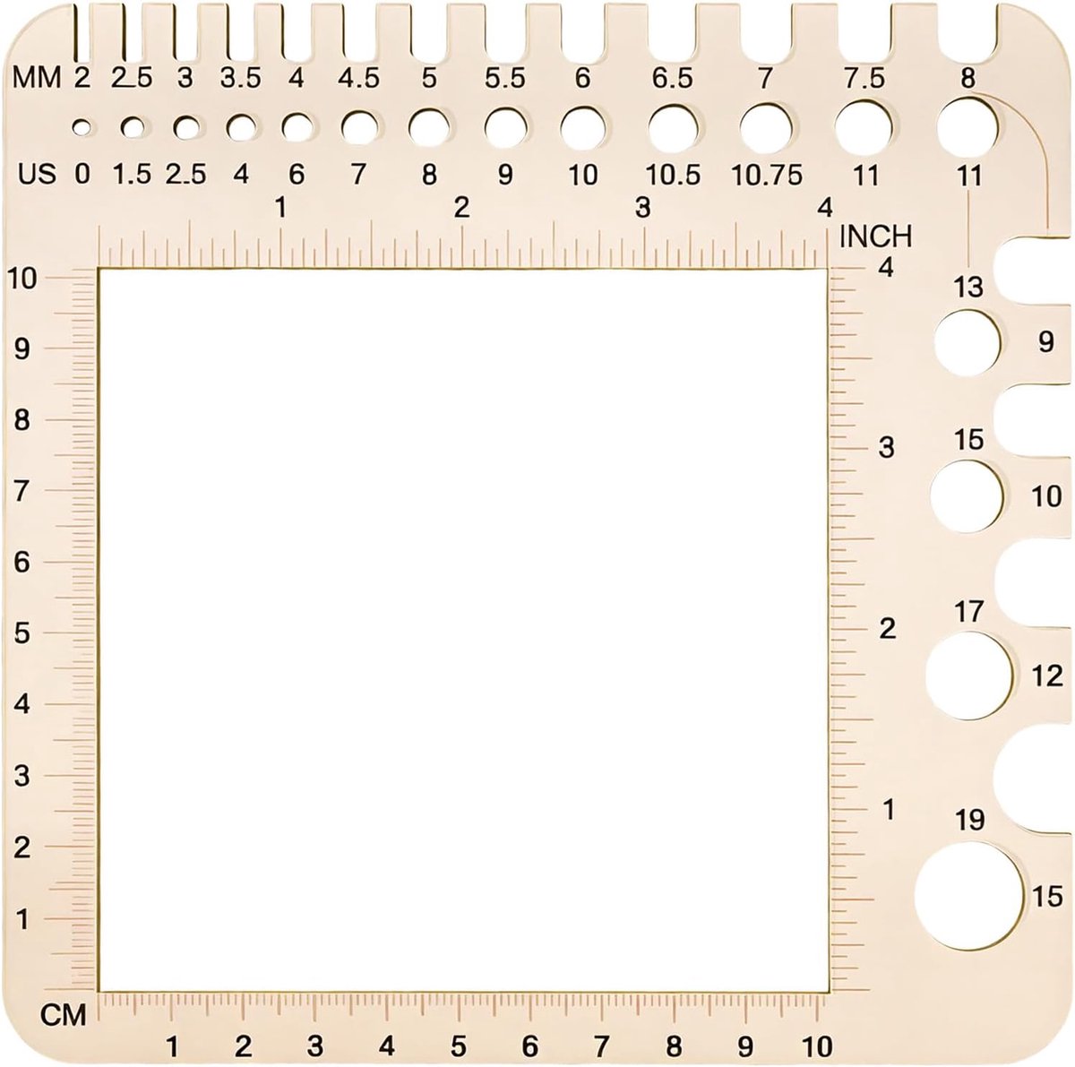 Naaldmaat voor breinaalden, breinaalden gauge 2 mm - 15 mm, naaldmaat voor haaknaalden, breinaaldmaat hout, breigereedschap, naaldmeter voor garenliefhebbers, meetgereedschap, breiaccessoires voor
