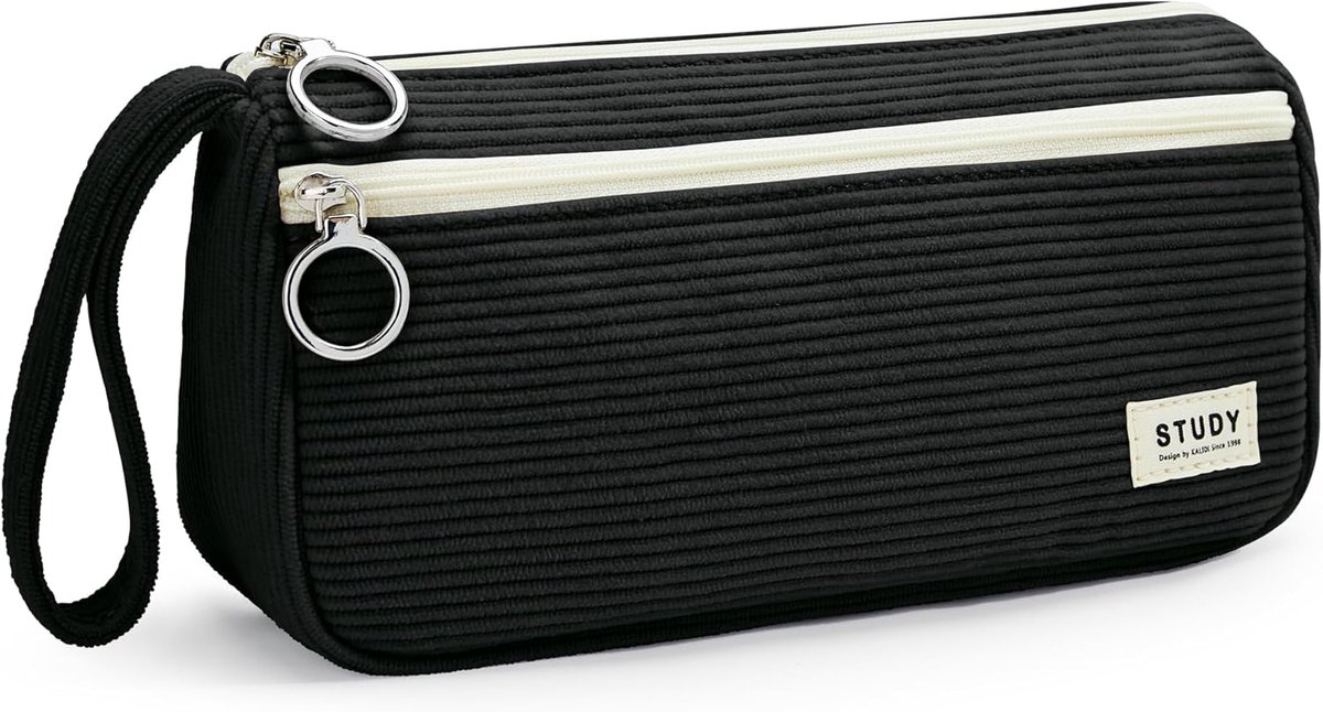 Pennenetui 23x8x13 cm - Corduroy stof - Zwart - Ideaal voor schoolgebruik - SnelShoppen