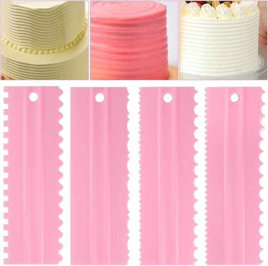 4 stuks crème schraper botercrème gladder kunststof taartschraper gladde taartspatel voor botercrème en glazuur gladder doe-het-zelf texturen bakgereedschap (roze) — afbeelding 5