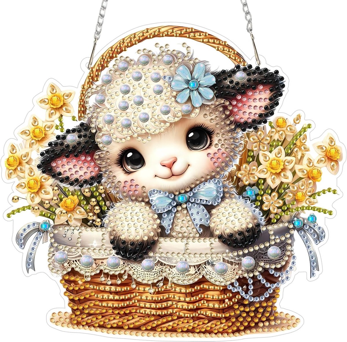 Lam Diamond Painting Hanger DIY voor Volwassenen Bloemen Diamant Schilderij Hangende Ornamenten met Ketting, Diamond Art Hanger voor Deur Muur Venster Huis Hangende Decoratie Geschenk 20 x 20