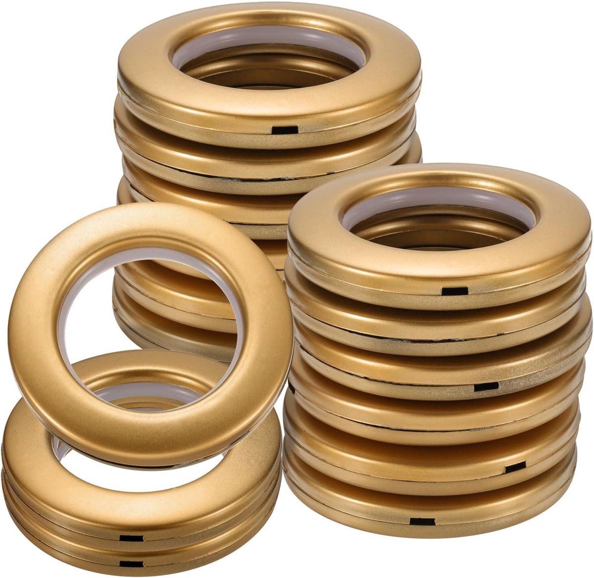 16 stuks gordijnogen, 1-5/7 inch (42 mm) ID raamgordijnpanelen, ringringen, geluidsarme schuifromaan-gordijn-hardware-clipringen voor ramen, badkamer, slaapkamer, zandgoud