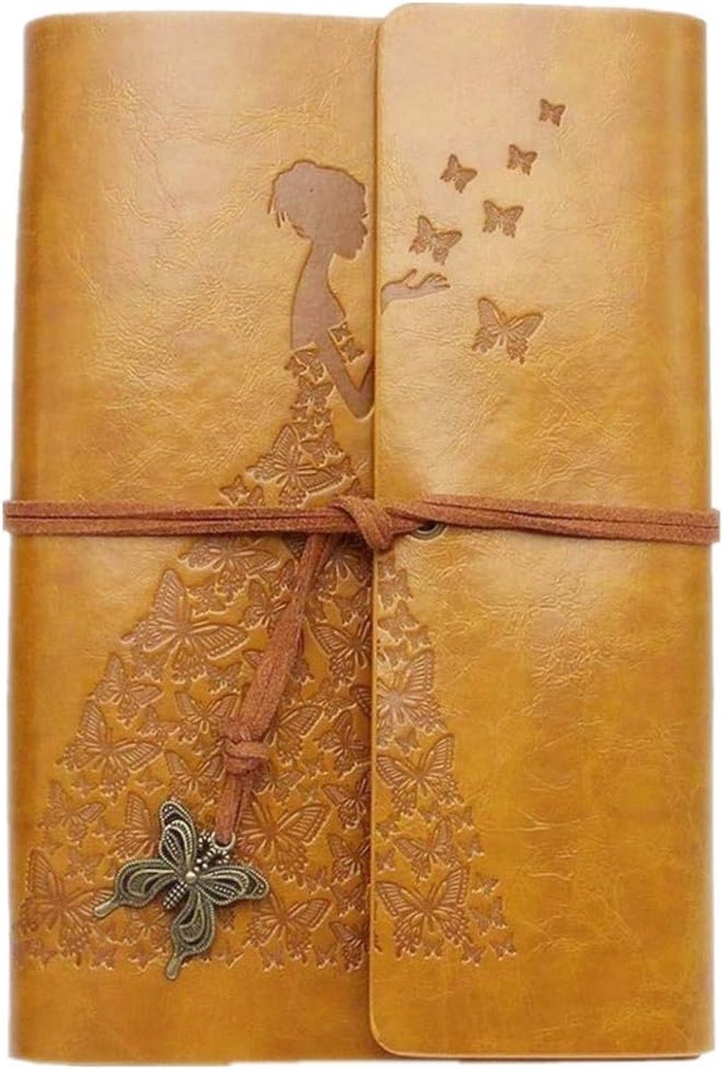 - Leren dagboek in vintage-stijl, spiraalbinding, navulbaar, reisdagboek met lege pagina's, als schetsboek, cadeau voor vrouwen en meisjes, A6, geel