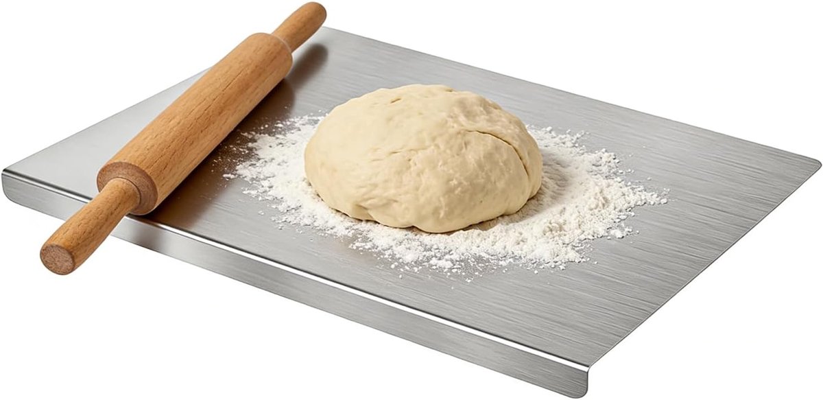 Snijplank 40 x 30 cm van SUS 304, roestvrij en vaatwasmachinebestendig, zware keukensnijplank met antislip randen, dubbelzijdig voor vlees, groenten, brood, vis en kaas