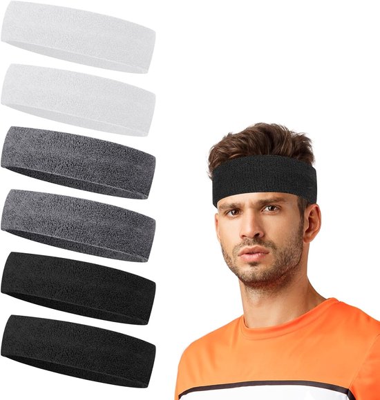 6 Stks Running Hoofdband Mannen Sport Hoofdband Wicking Stretchy Atletische Zweetband Antislip Workout Zweetbanden Katoen Haarband Voor Running Basketbal Oefening 3 Kleuren