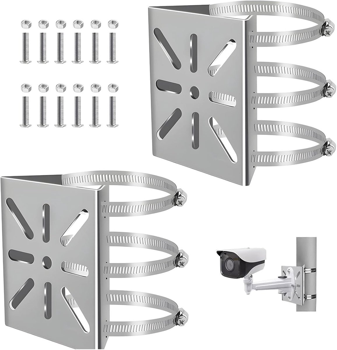 2 stuks masthouders voor bewakingscamera, universele verticale masthouder, roestvrij staal, verticale stanghouder, buishouder, camerahouder, voor bewakingscamera en CCTV-camera's