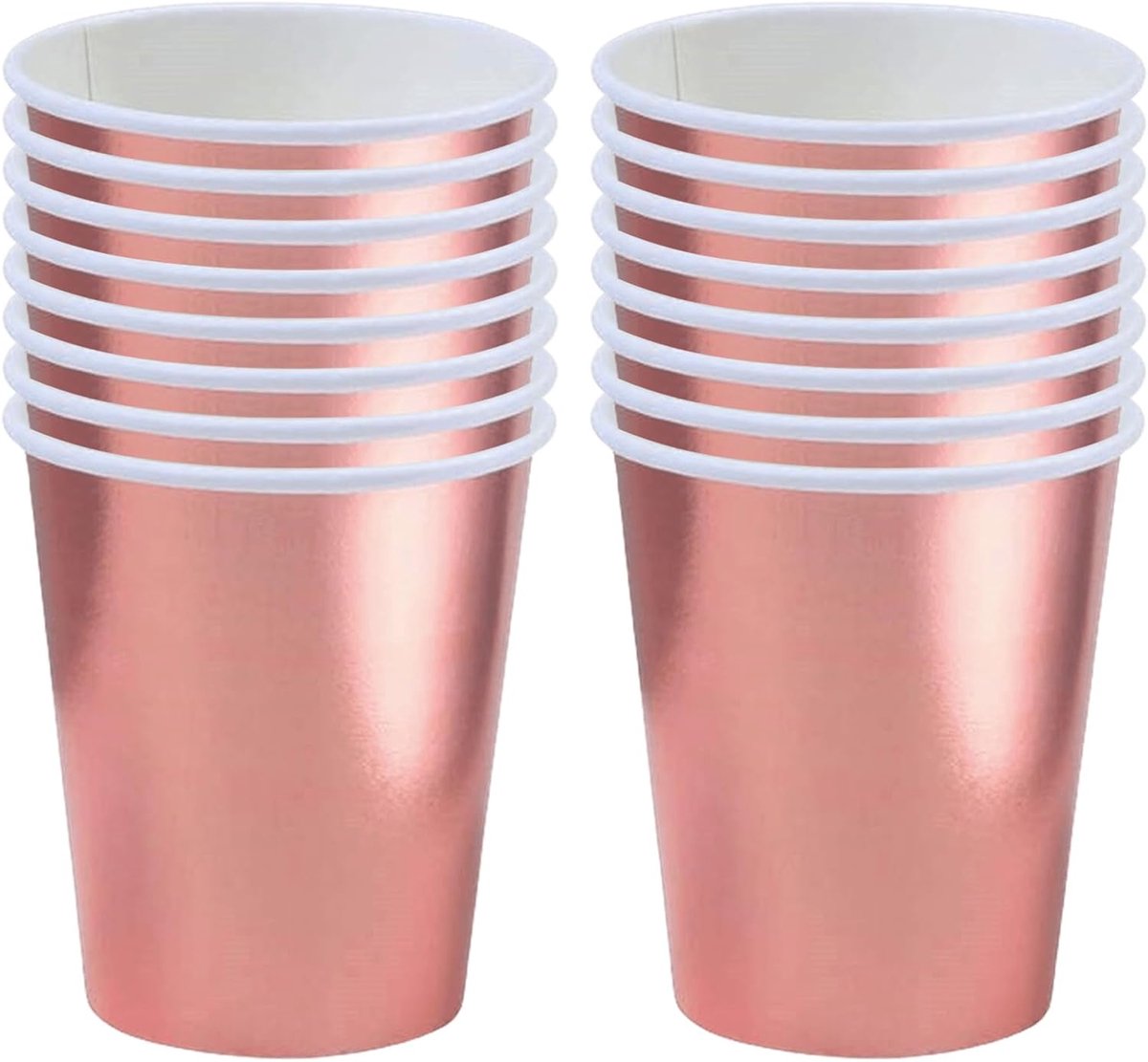 16 stuks kerstmetalen roségouden feestpapieren bekers, kerstfolie roségouden feestservies decor roségoud papieren beker metalen roségouden borden voor kerst roségouden feestartikelen tafeldecoraties