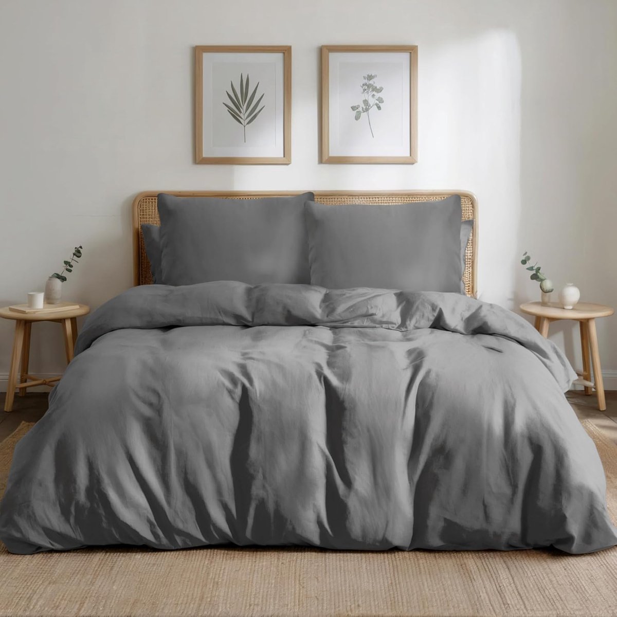 Bedset 200x220 Katoen Percale - Antraciet - Dekbedovertrek 200x220 en 2x Kussenslopen 80x80 cm
