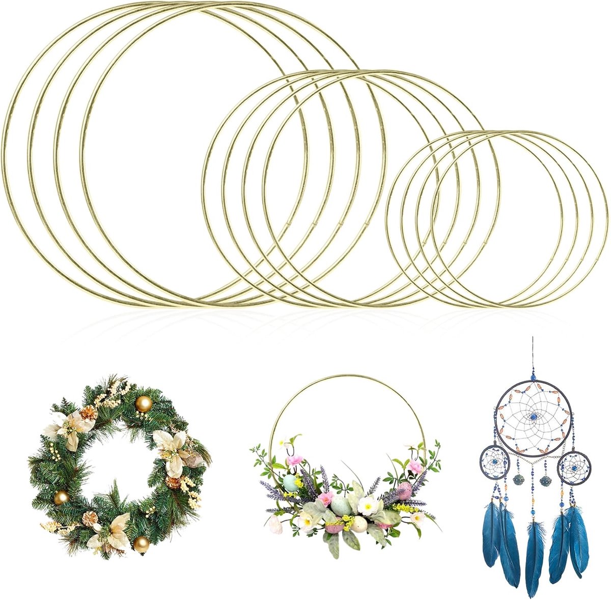 12 metalen ringen om te knutselen, 10 cm, 15 cm, 20 cm, decoratie om op te hangen, krans, onbewerkte metalen ringen voor dromenvanger, decoratieve ringen om op te hangen, voor macramé ring