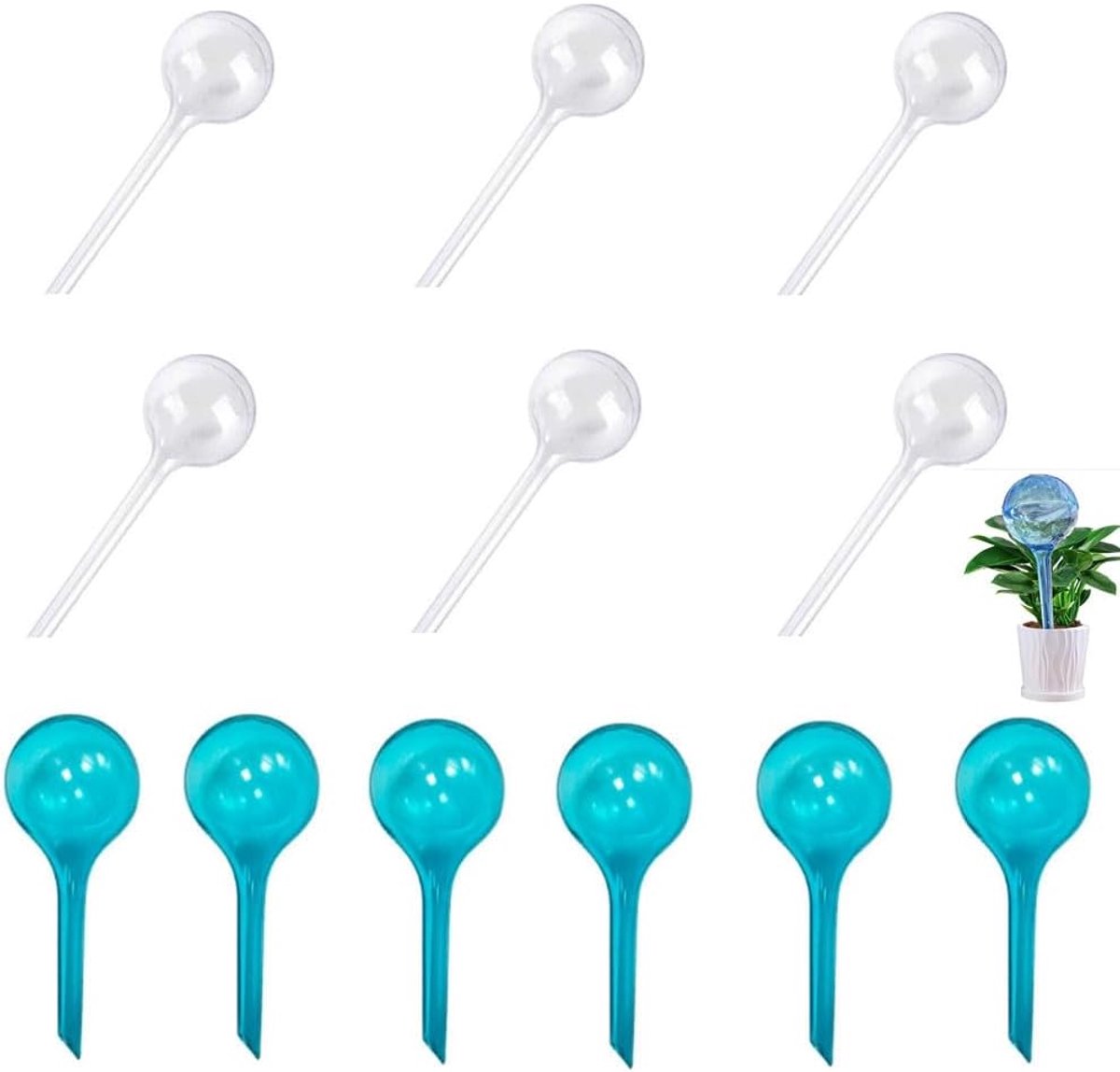 Bewateringsbollen, CuiCanfla kunststof bewateringsbollen, set van 12 stuks kleine planten gietsproeiers, bewateringssysteem voor bloemen en planten, PVC zelfbewatering voor potplanten