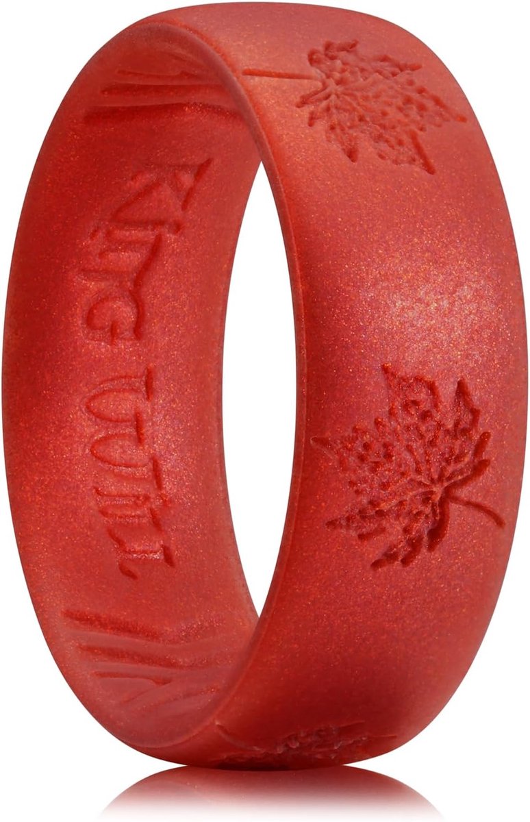 Ringen voor heren, rubberen trouwringen met esdoornbladdesign, 6,6 mm breed, 1,8 mm dik, comfortabele pasvorm