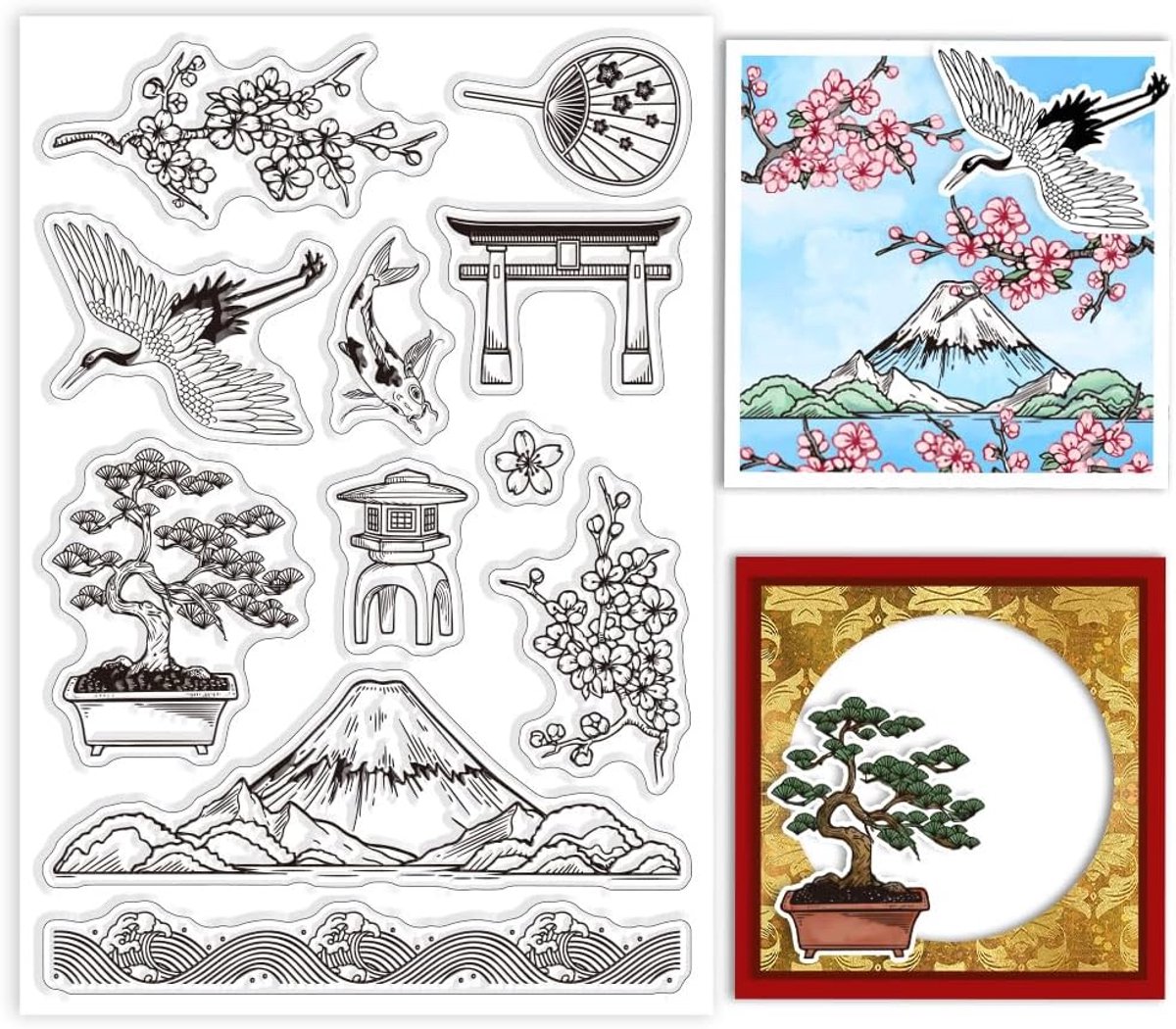 Transparante stempel met Japanse kersenbloesem voor doe-het-zelf scrapbooking mount Fuji siliconen stempel zegel kraanvogel transparante stempel voor kaarten fotoalbum 6,3 x 4,33 inch