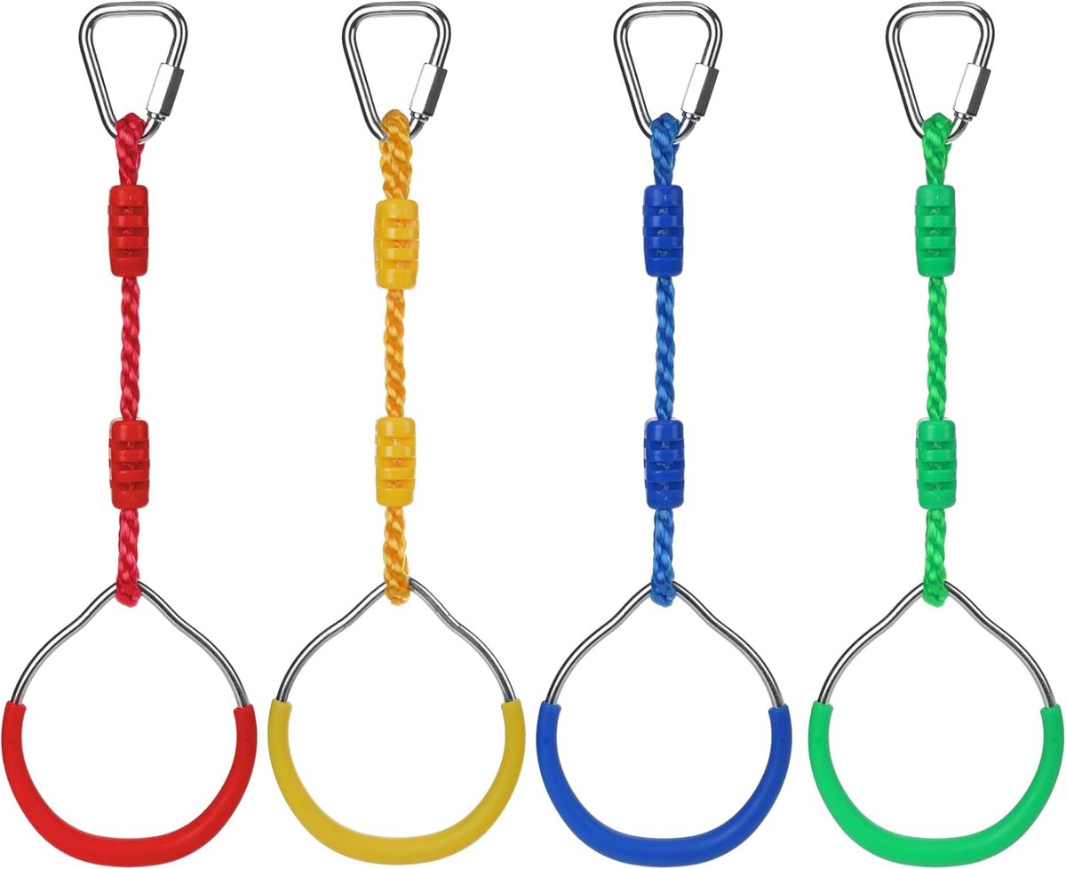 Ringen voor kinderen,Morwealth 4 stuks turnringen voor kinderen, klimringen, barringen, gymnastiek touwringen, gymringen voor Ninja-accessoireset voor de tuin